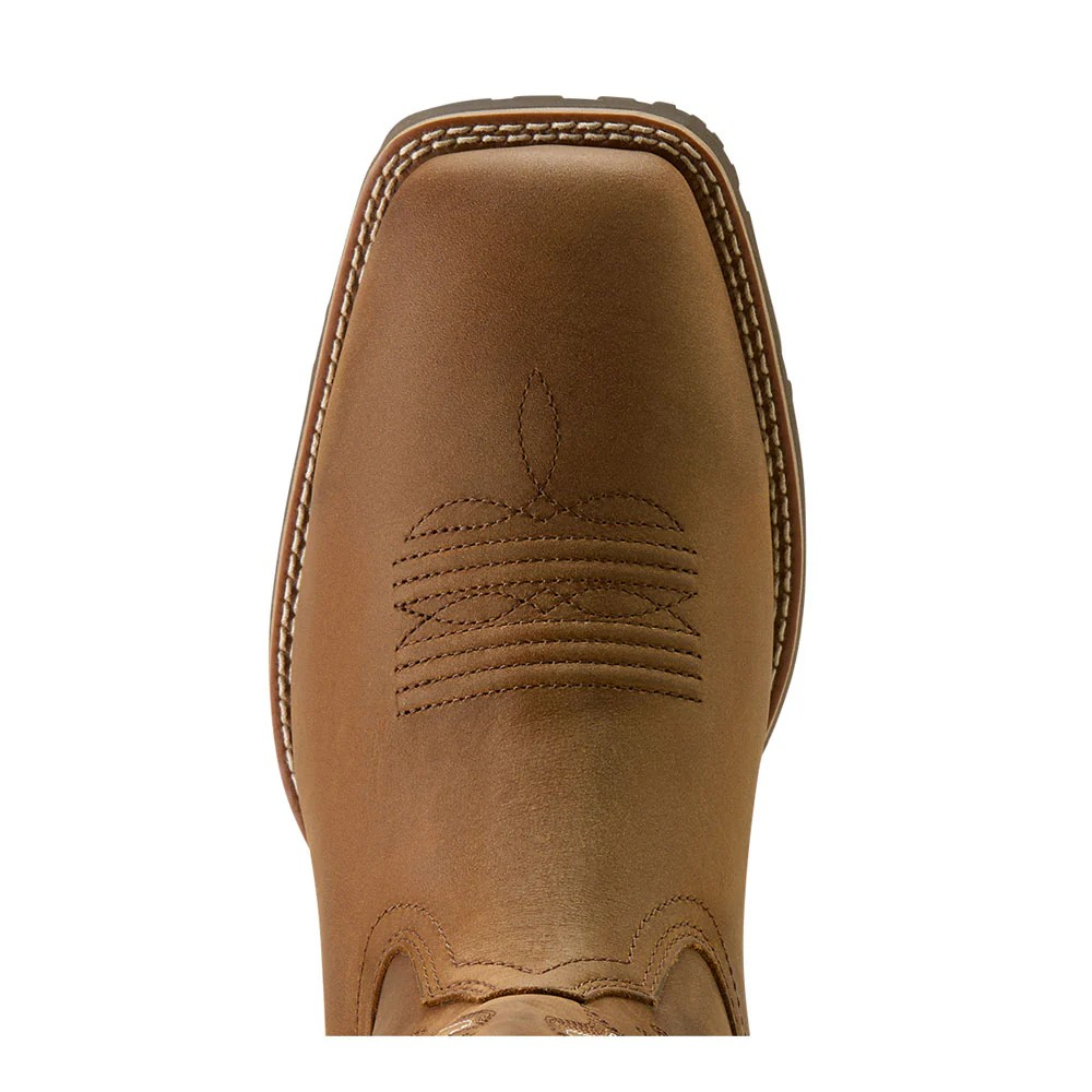 Ariat Men's Hybrid Ranchway Waterproof Wide Square Toe Cowboy Boot- Distressed Brown