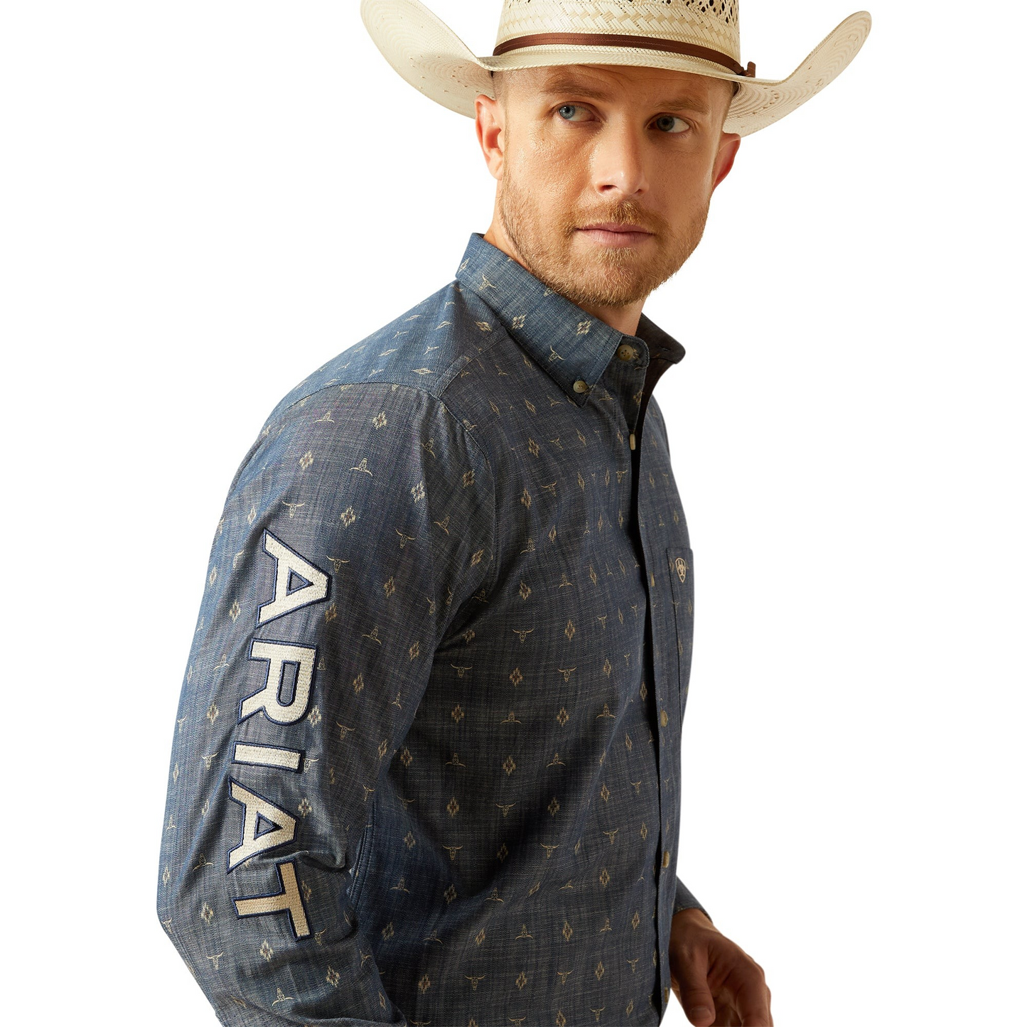 Ariat Men's Long Sleeve Team Philibert Classic Fit Shirt - Chambray Blue/Khaki