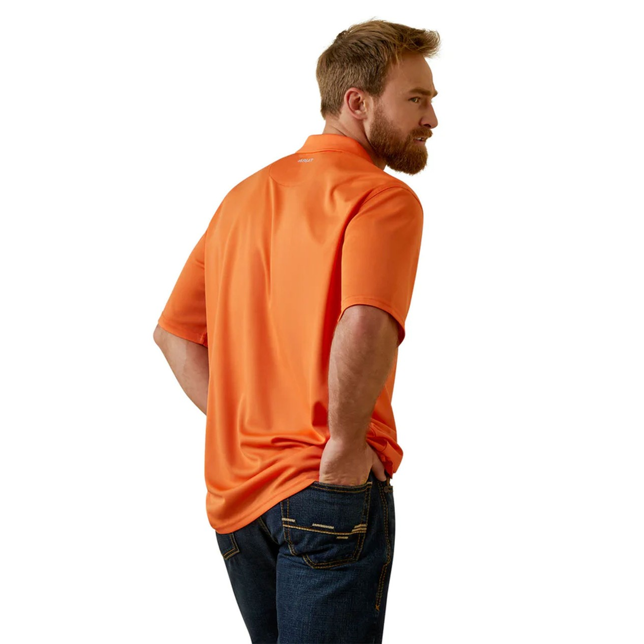 Ariat Men's TEK Short Sleeve Orange Polo- Celosia Orange