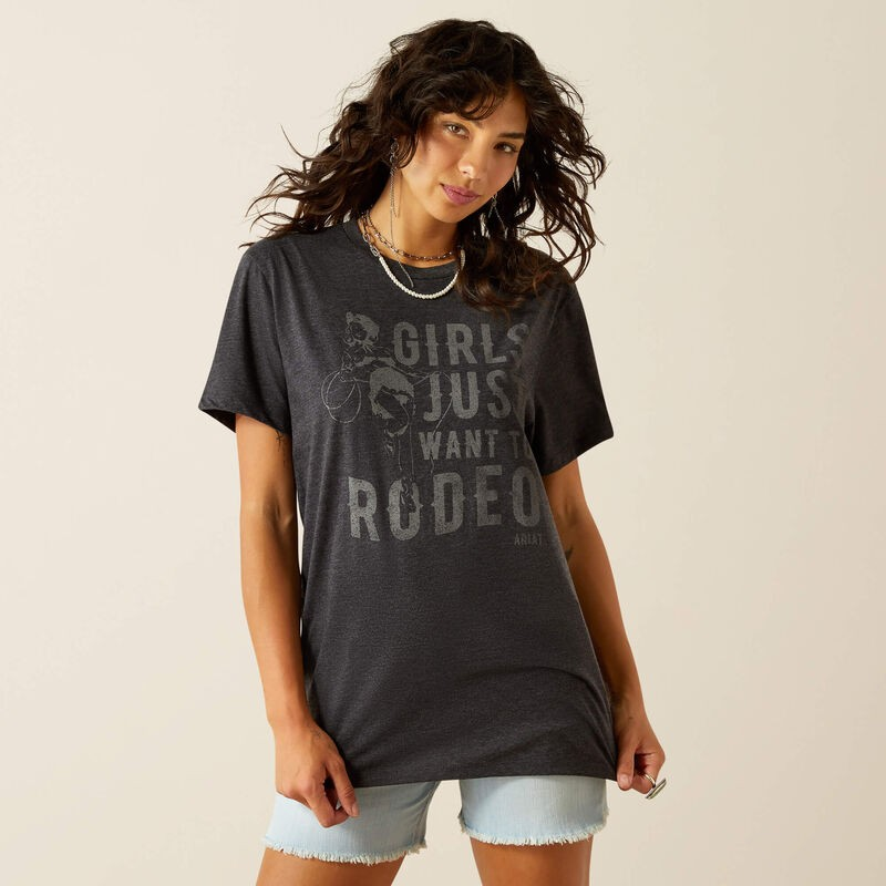 Ariat Girl's Short Sleeve Rodeo Girls Tee Shirt- Charcoal Heather