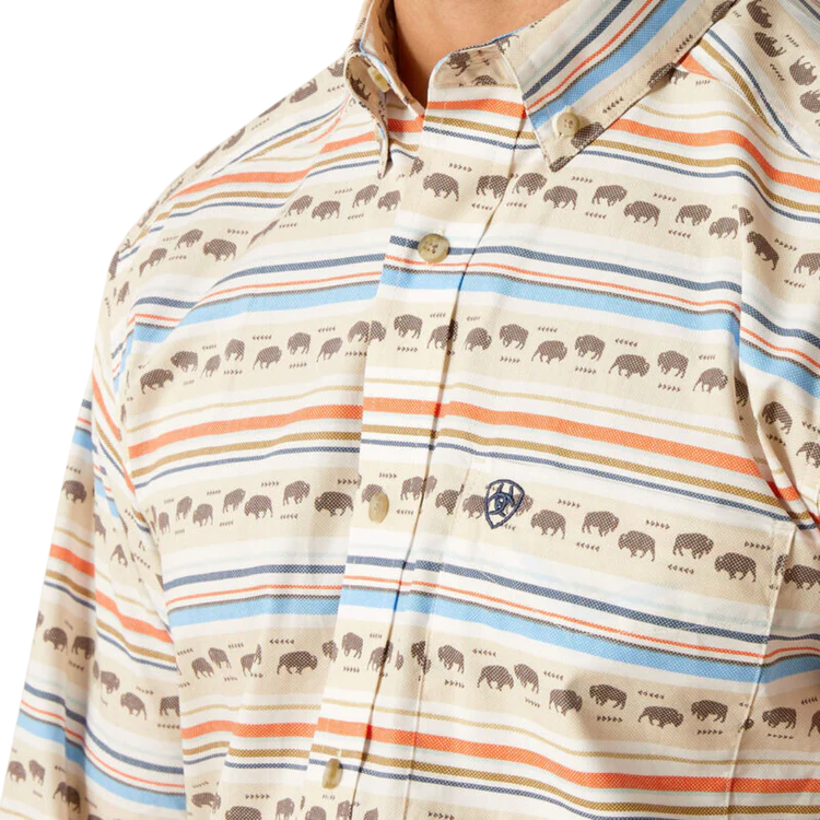 Ariat Men's Reed Serape Bison Print Long Sleeve Shirt- Khaki