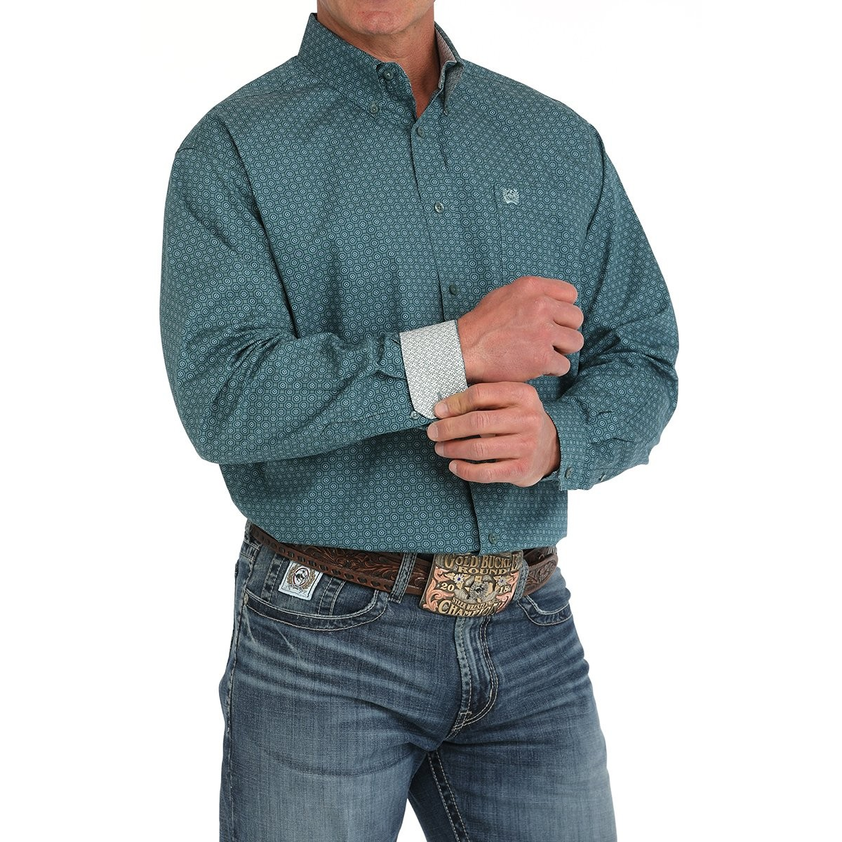 Cinch Men's Long Sleeve Print Shirt- Green