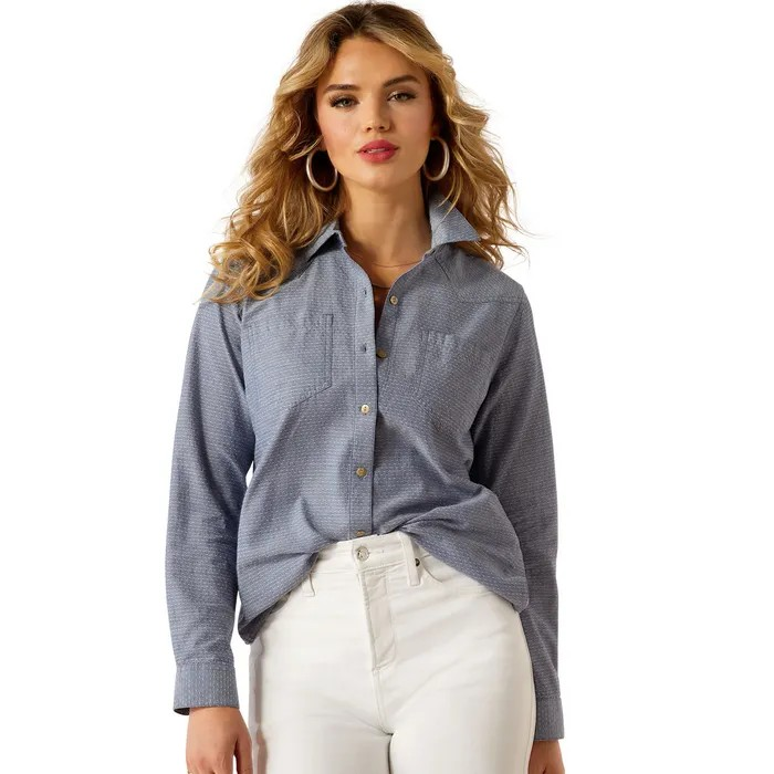 Ariat Women's REAL Long Sleeve Billie Jean Shirt- Chambray Dobby
