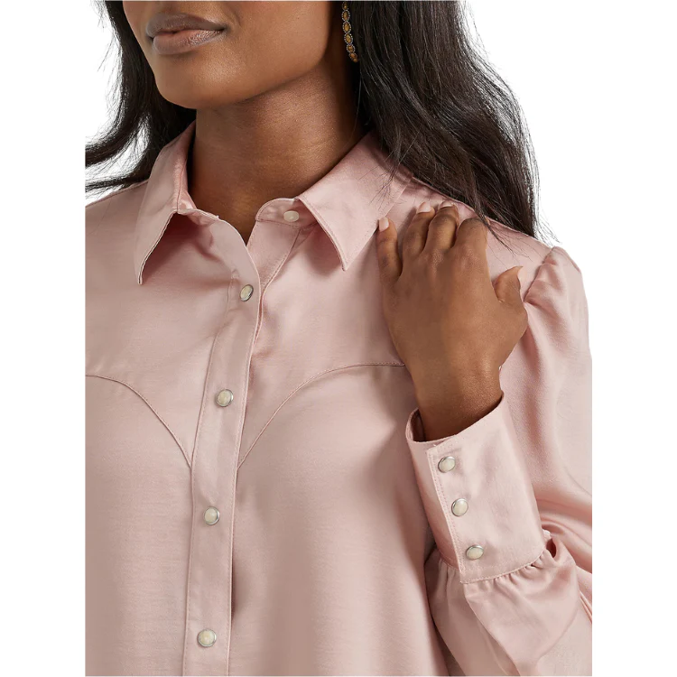 Wrangler Women's Long Sleeve Tie Neck Blouse- White