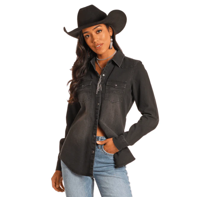 Rock & Roll Women's Denim Shirt- Black