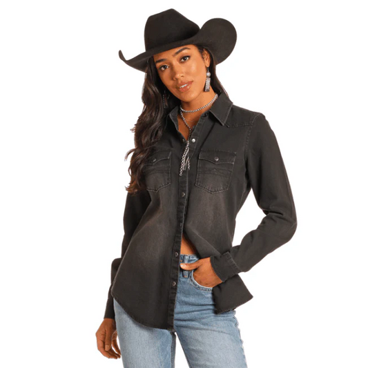 Rock & Roll Women's Denim Shirt- Black