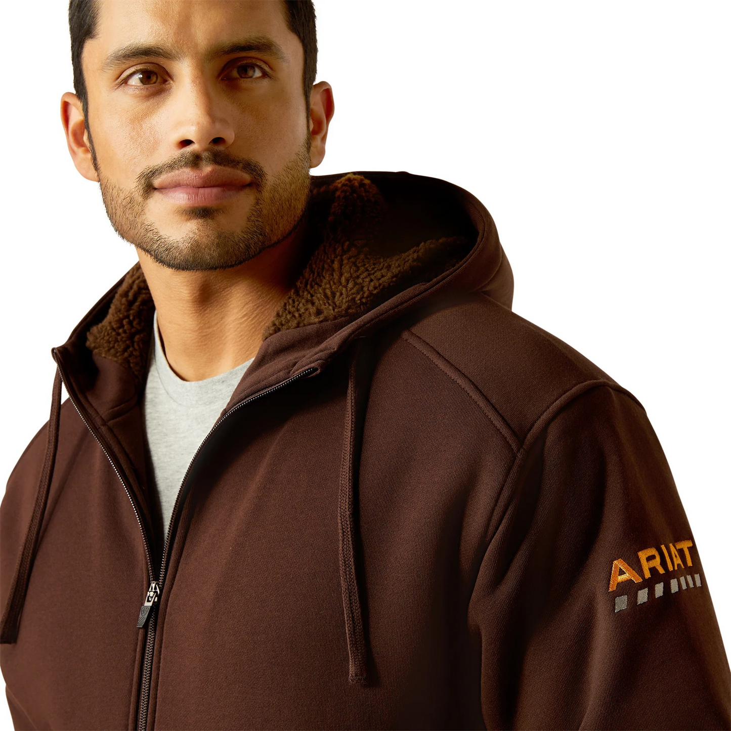 **Ariat Men's Rebar All-Weather Sherpa-Lined Full Zip Hoodie - Coffee Bean
