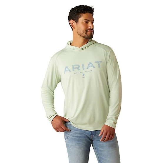 Ariat Men's Rebar Long Sleeve Sunblocker Hooded Tee Shirt- Blue Atoll