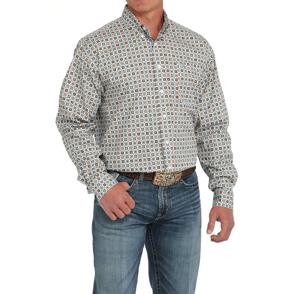 Cinch Men's Long Sleeve Print Shirt - White