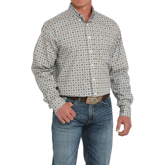 Cinch Men's Long Sleeve Print Shirt - White