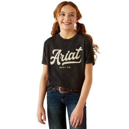 Ariat Girl's Short Sleeve Boot Script Tee Shirt - Charcoal Heather