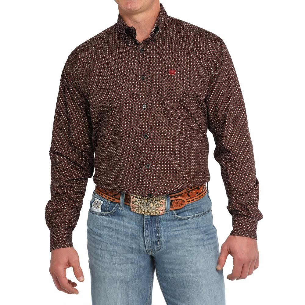 Cinch Men's Long Sleeve Geometric Print Shirt - Black