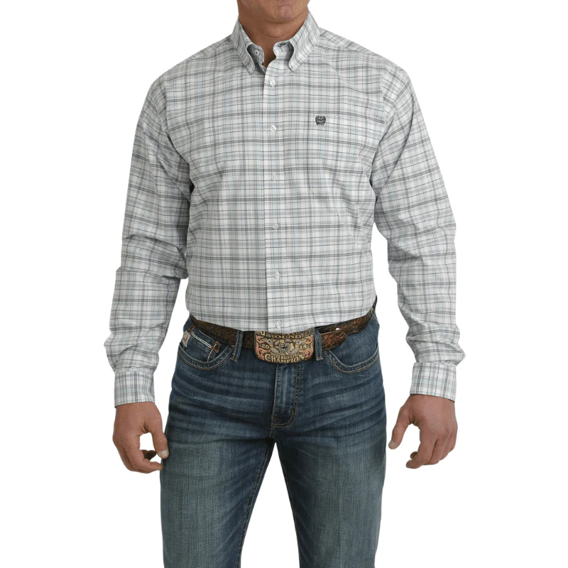 Cinch Men's Long Sleeve Plaid Shirt - White
