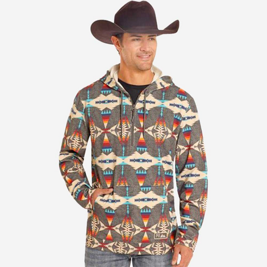Powder River Men's Aztec Printed Hoodie - Grey