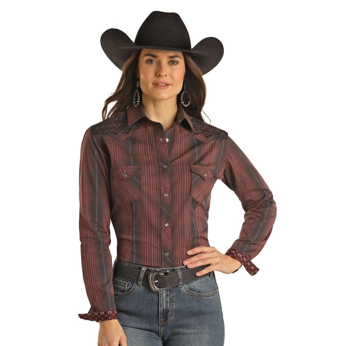 Rock & Roll Women's LS 2 Pocket Snap Shirt - Burgundy