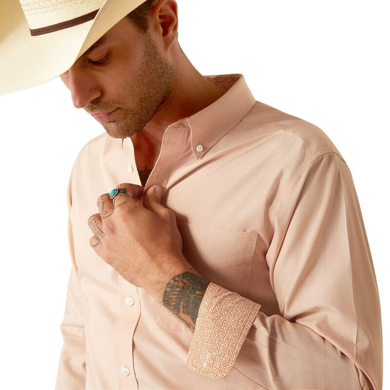 Ariat Men's Long Sleeve Wrinkle Free Solid Fitted Shirt - Light Brown
