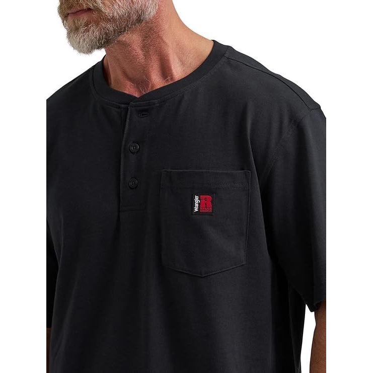 Wrangler Men's Rigg's Workwear Short Sleeve Henley Tee Shirt - Jet Black