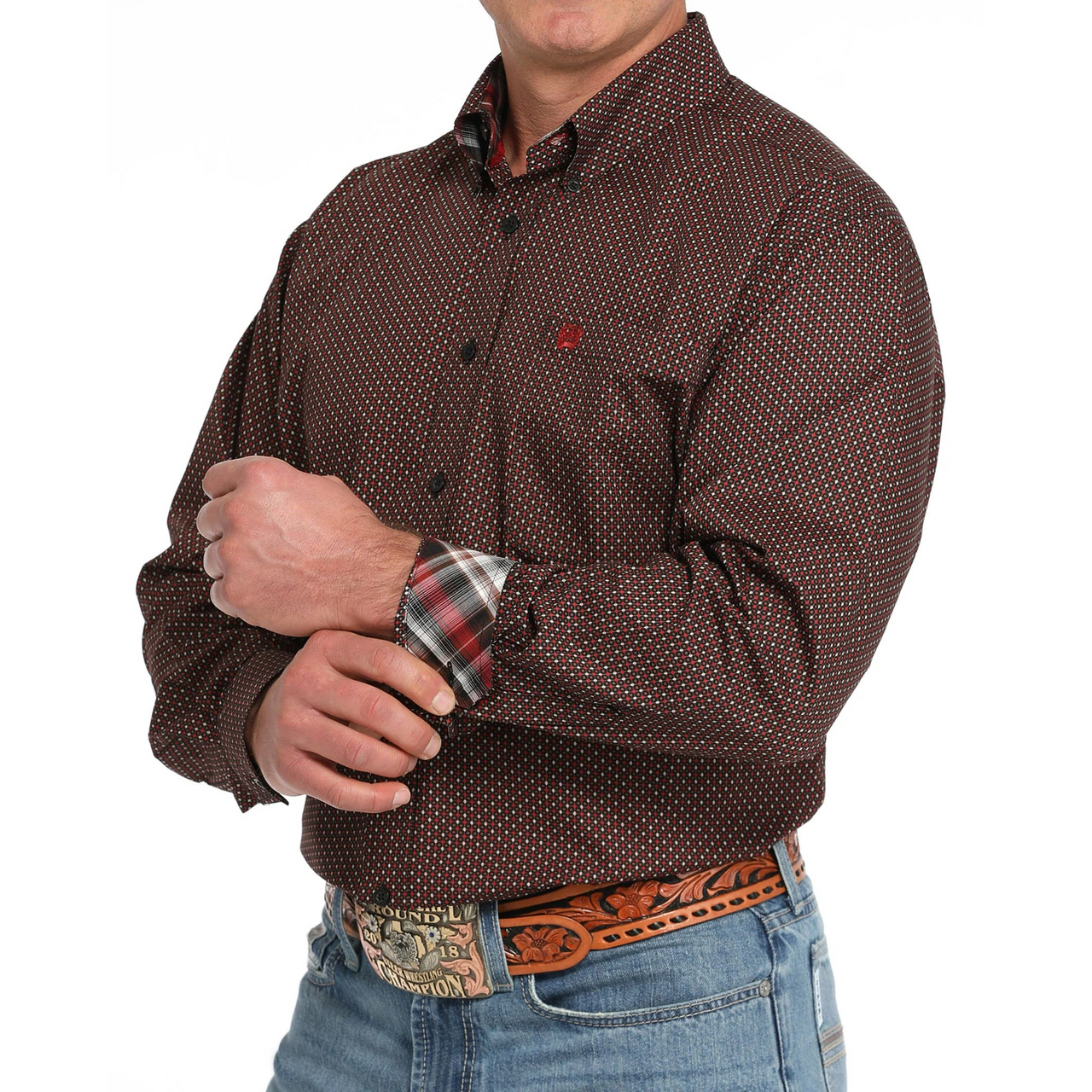 Cinch Men's Long Sleeve Geometric Print Shirt - Black