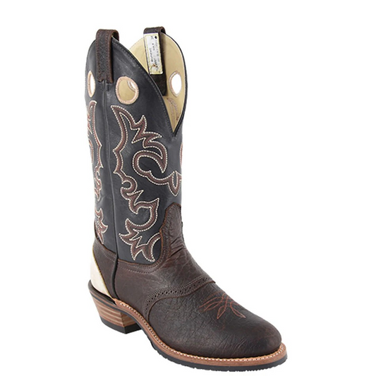 Brahma Men's Buckaroos and Bronc Western Boot - Brown Oiled Bullhide/Black Micchatto