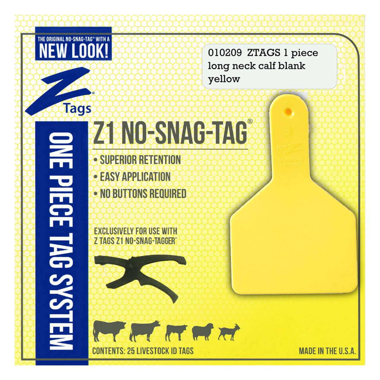 Z Tags Z1 No Snag 1-Piece Long Neck Calf Tags - Yellow