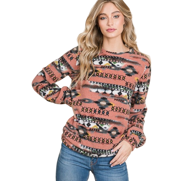 Vanilla Bay Mir Brush Aztec Top - Pink