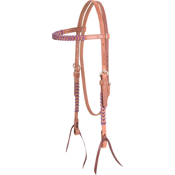 Headstall Browband 5/8" Colored Lace Purple SS Buckes Leather Ties