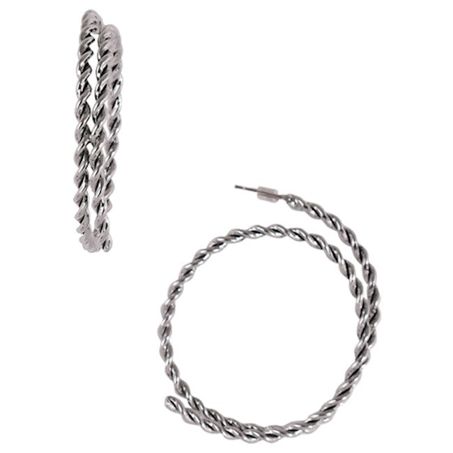 Earrings Rope  Motif Hoops Silver Tone