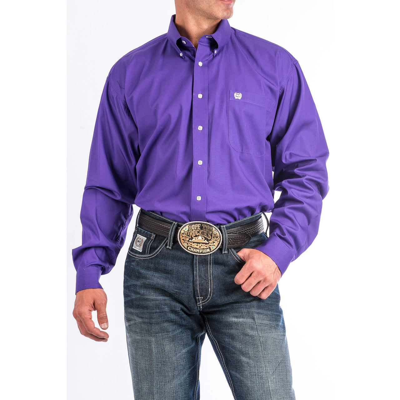 Cinch Men's Classic Fit Solid Button-Down Shirt - Purple
