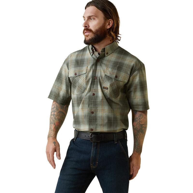 Ariat Mens Rebar Made Tough DuraStretch Work Shirt - Silt Green Plaid