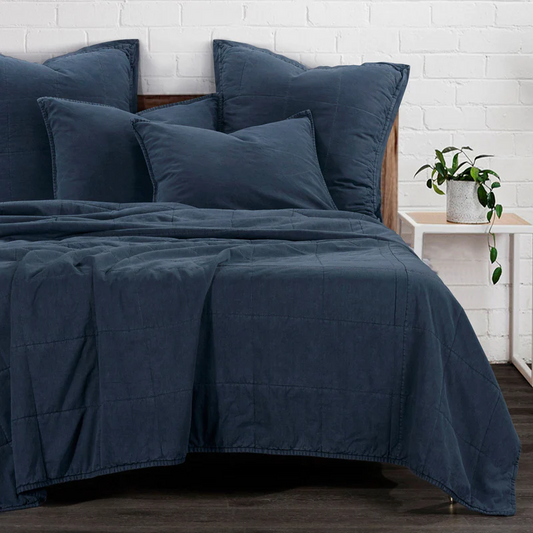 Stonewashed Cotton Canvas Coverlet  Full/Queen  Denim   1 PC