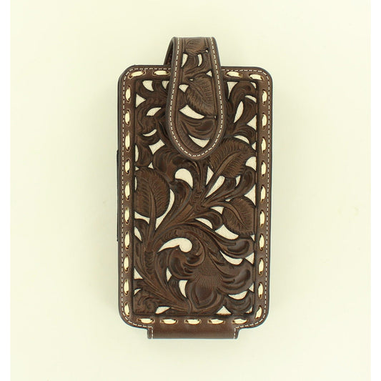 Nocona Leather Cell Case - Brown w/Ivory Inlay
