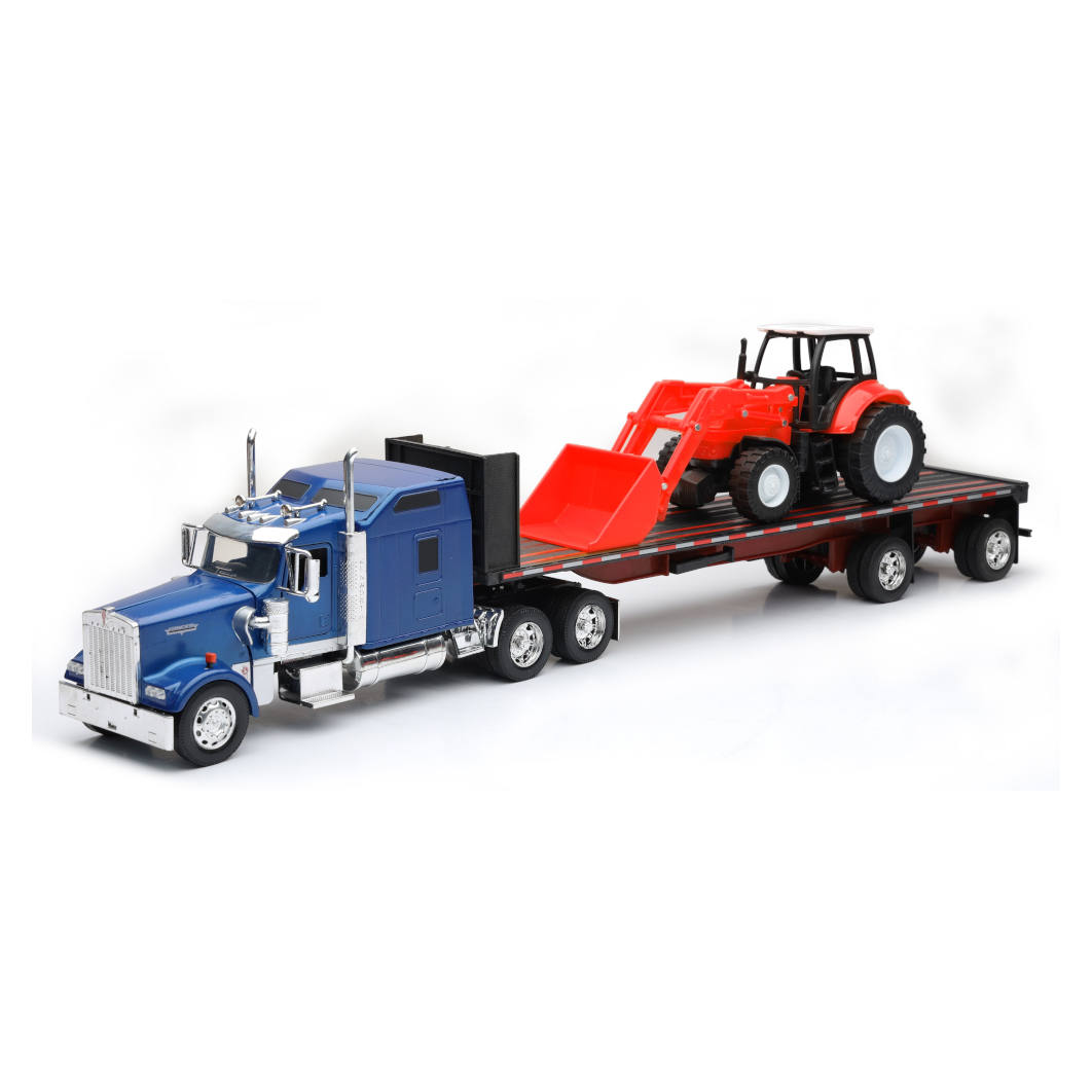 New-Ray Toys Kenworth W900 Flatbed w/Farm Tractor Toy