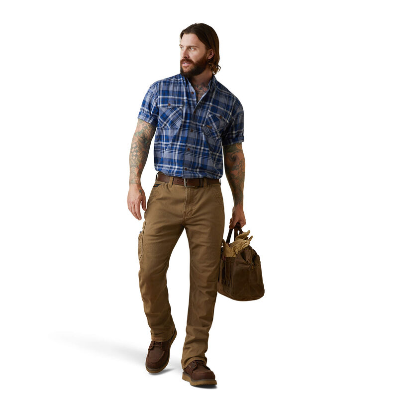 Ariat Mens Rebar Made Tough DuraStretch Work Shirt - Stonewash Plaid