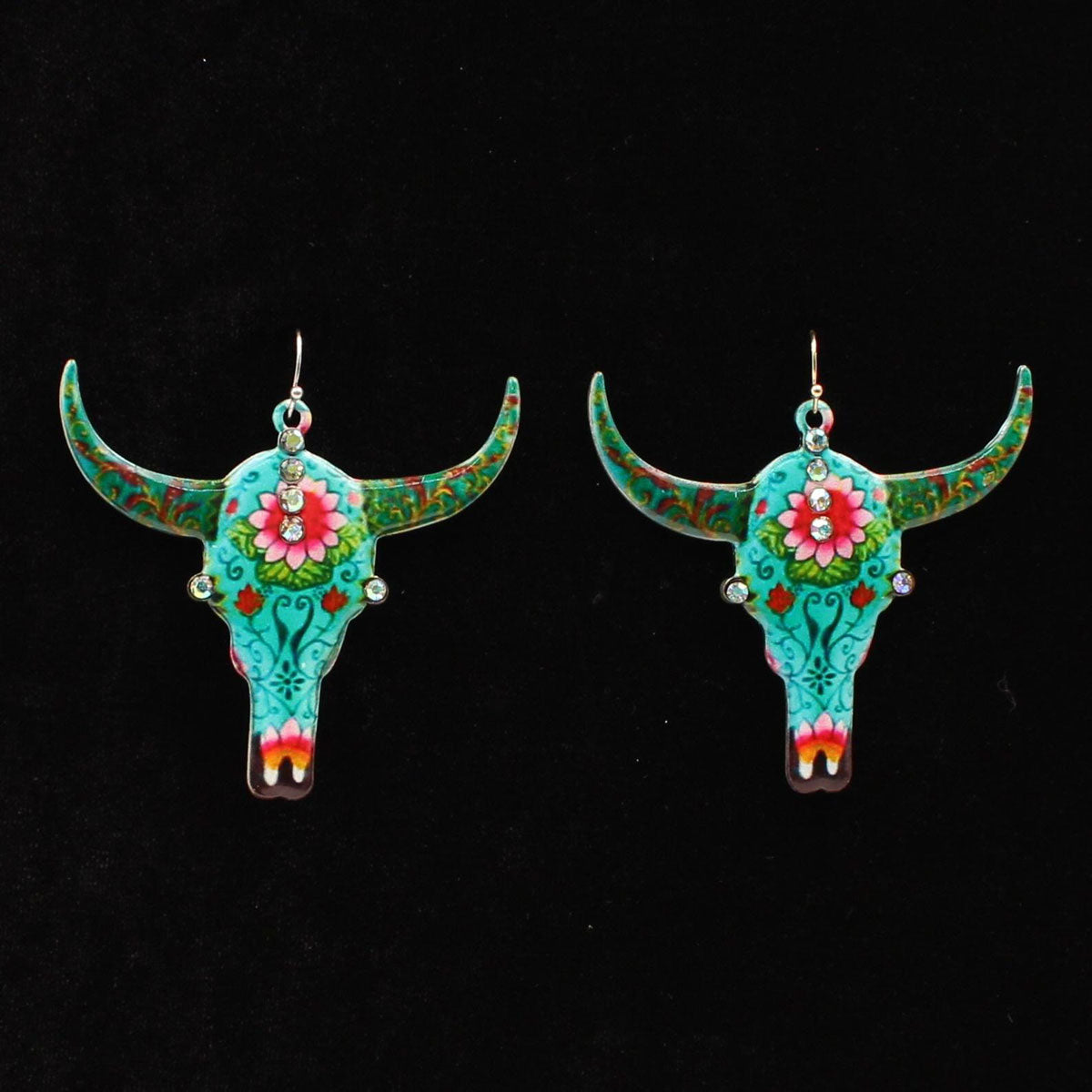 Blazin Roxx Floral Steer Skulls Earrings - Bright Multi