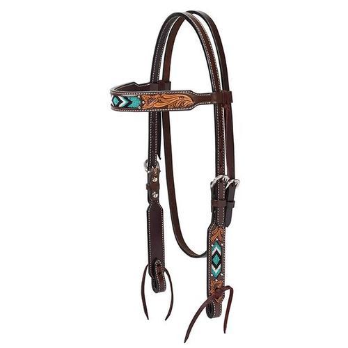 Weaver Leather  Turquoise Cross Turquoise Beaded Browband Headstall 5/8"