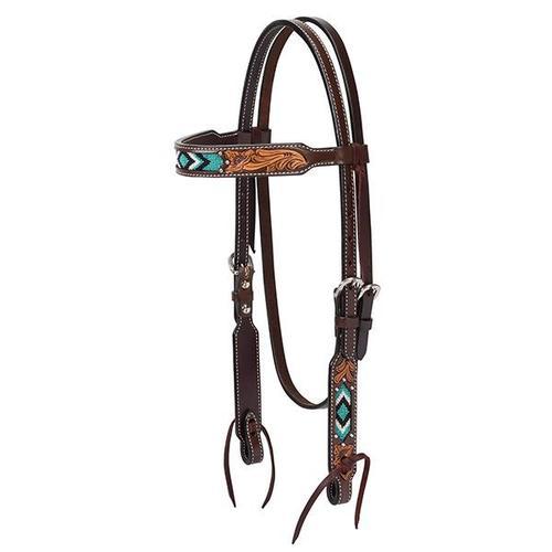 Weaver Leather Turquoise Cross Turquoise Beaded Browband Headstall 5/8"