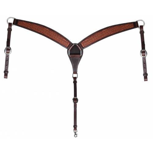 2 3/4 Floral Tooled and Rawhide Breast Collar (Natural 2 3/4 Floral Tooled and Rawhide Breast Collar (Natural