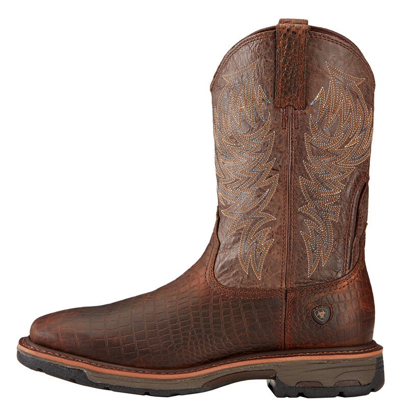 Ariat WorkHog Wide Square Toe Men's Work Boots - Brown Croco Print