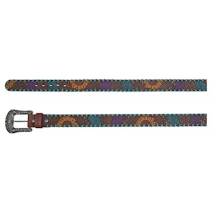 Catchfly Womens Leather Belt - Multicolour Floral Tooling
