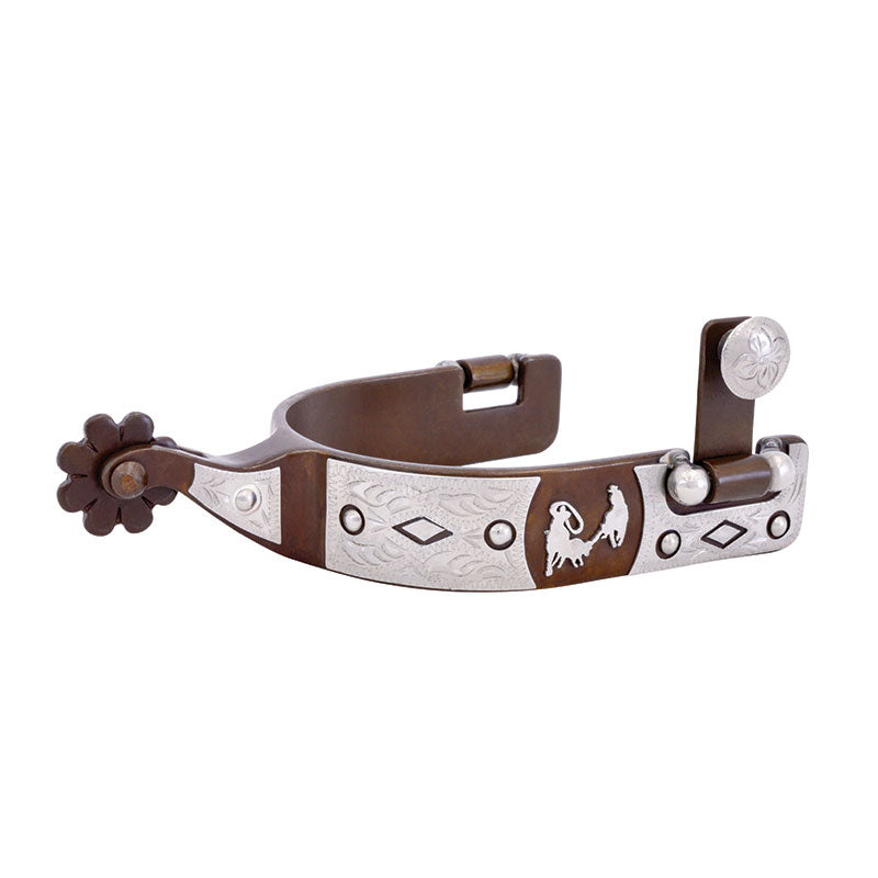 Metalab Offset Roping Motif Mens Spurs - Antique Finish - 1-1/2" Shank Length