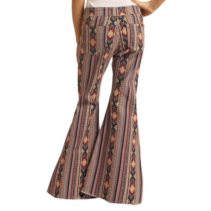 Rock &amp; Roll Girls Tan Aztec Bell Bottom Jeans