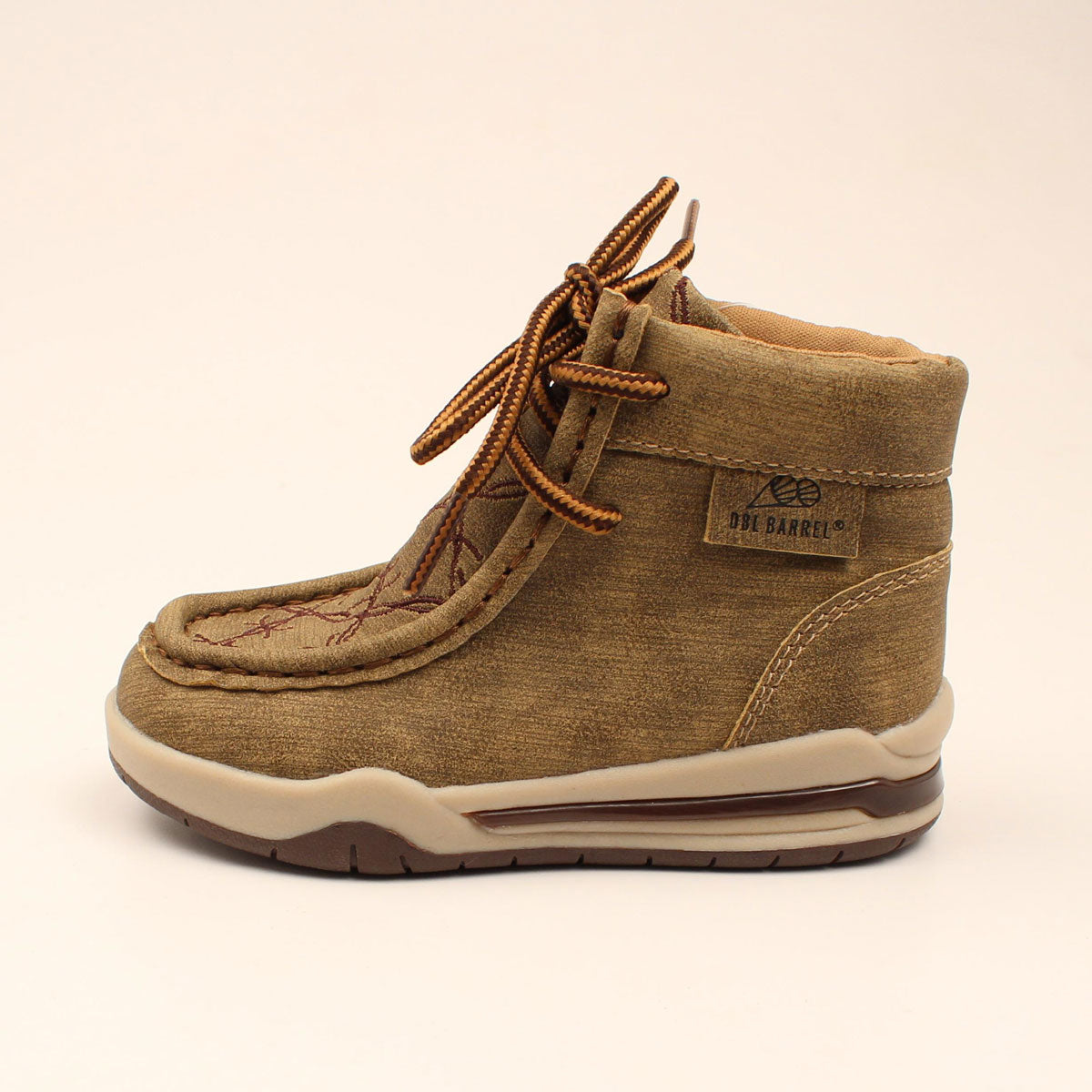 Double Barrel Boys Casual Shoe - Tan with Light Barbwire Stitching on Top