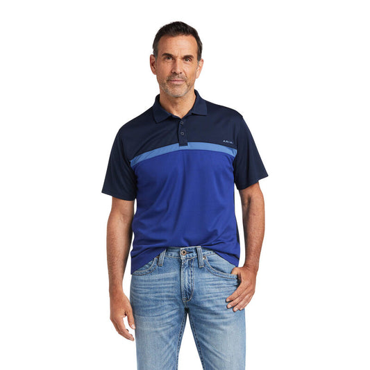 Ariat Men's Color Block FTD SS Polo Navy/Venus Blue