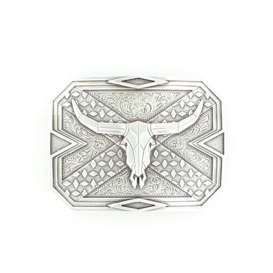 Nocona Men's Rectangle Steerhead Skull Buckle - Silver