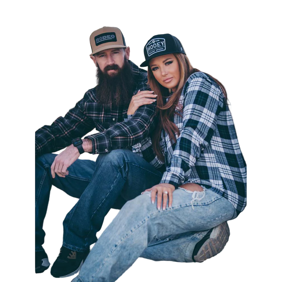 Hooey Women's Loose Fitting Flannel Shirt - Black/White/Green