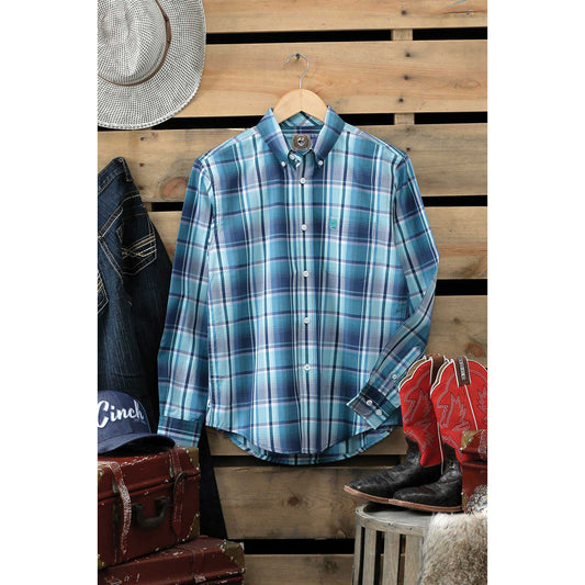 Cinch Boys LS Plaid Shirt - Navy