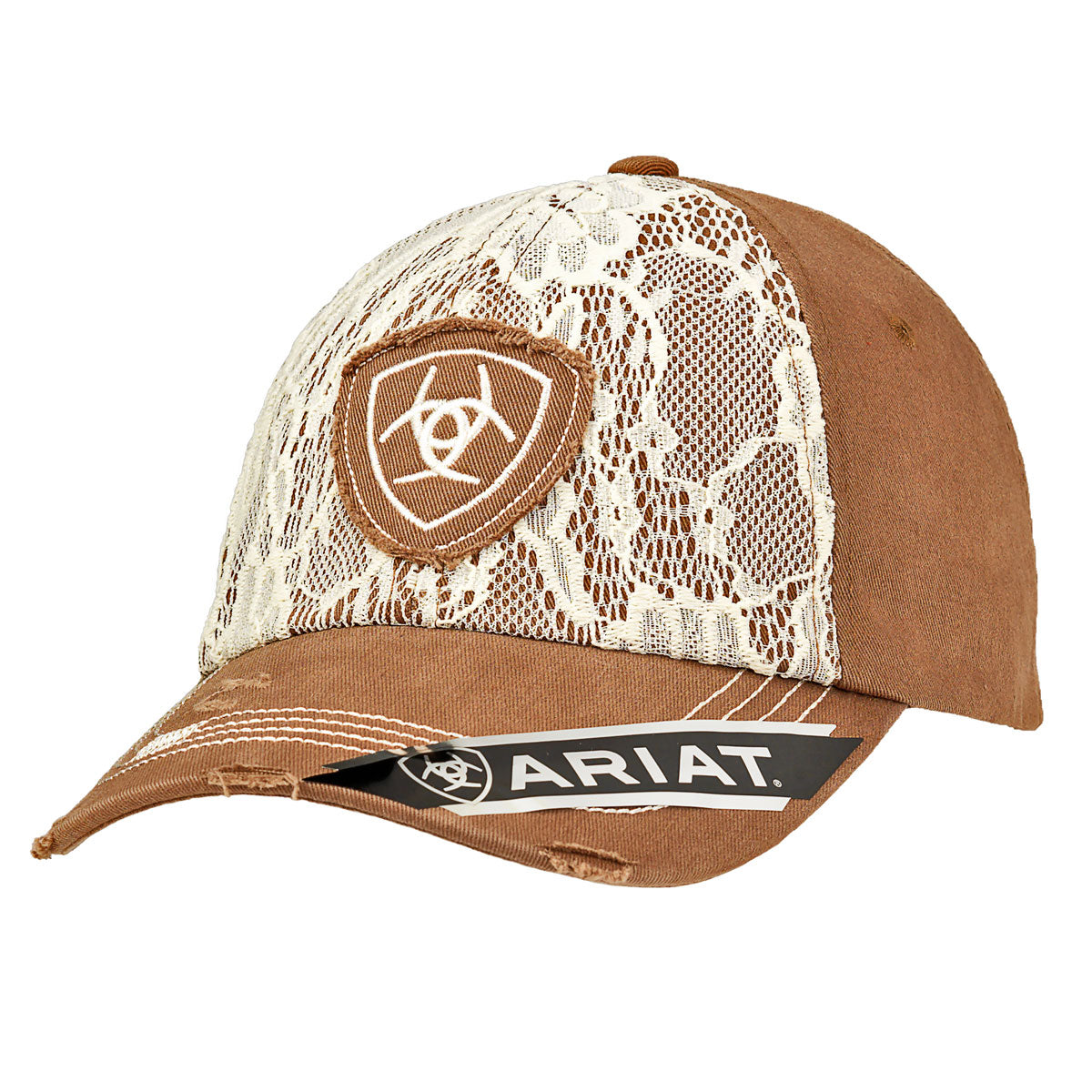 Ariat Ladies Velcro Back Cap - Brown w/Lace Overlay