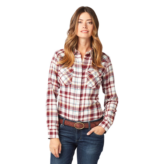 Wrangler Women's Essential LS Plaid Snap Shirt - Cranberry