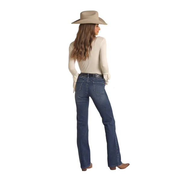 Rock & Roll Women's Mid Rise Dark Wash Vintage Jeans