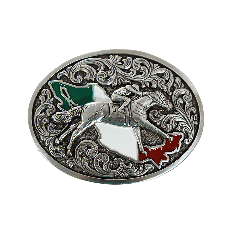 Ariat Oval Floral Horse Rider Buckle - Mexican Flag